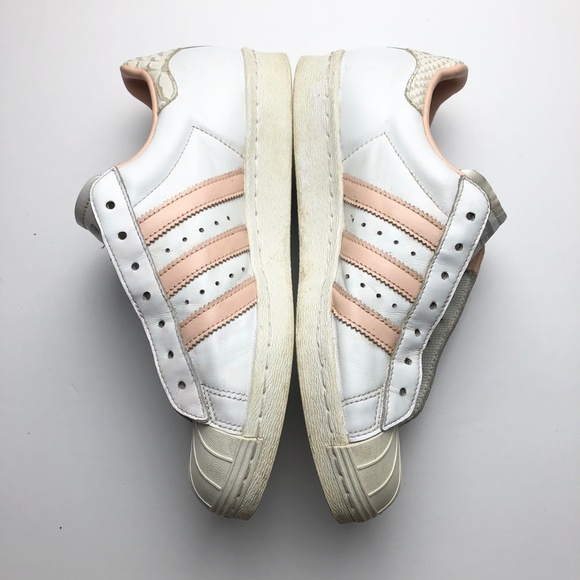 ADIDAS Superstar Leather Snakeskin Print Shell Toe Sneakers White Pink Size 7.5 - Picture 3 of 8